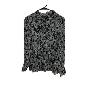 Dialogue Pleated Button Front Paisley Blouse Black Gray Sz Medium Whimsigoth